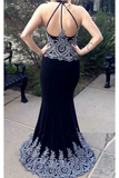 Dark Navy Blue Mermaid Prom Dresses With Appliques Charming Long Formal STKPESSR754