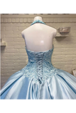 Halter Neckline Rhinestone And Crystal Beaded Quinceañera Dress Satin Ball Gown Prom STKPZQM9EC2