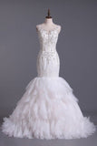 2024 Wedding Dresses Bateau Mermaid Tulle With Applique P399ZGZB