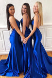 Sexy V Neck Backless Blue Mermaid Prom Dresses, Blue Backless Formal Evening Dresses STK15364