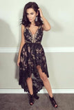 Sexy Lace Short Front Long Back V-neck Homecoming Dresses