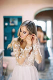 Chic A-Line Long Sleeves Lace Bodice See Through Wedding Dresses Backless Country Wedding STKPY73AEE8