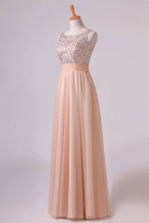 2022 Scoop Prom Dresses A Line Tulle With Beading PP5HYK2K
