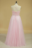 2024 Bridesmaid Dresses Scoop Open Back Tulle With Embroidery And PAZNR2PT