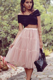 A Line Two Pieces Black and Pink Cheap Off the Shoulder Tulle Homecoming Dresses