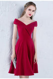 Cute A Line Red Off the Shoulder Satin Sweetheart Knee Length Homecoming Dresses
