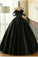 Ball Gown Black Sweetheart Off the Shoulder Satin Beading Prom Quinceanera Dresses