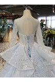 Ball Gown Wedding Dresses Scoop Long Sleevs Top Quality Appliques PZJAGE4X