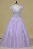 2024 Quinceanera Dresses Sweetheart Tulle With Beads P82YLBPH