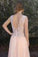 A-Line Peach Chiffon Sleeveless Pink Scoop Sweetheart Open Back Prom Dresses