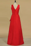 2024 Red Bridesmaid Dresses Cheap Bridesmaid Dresses V Neck PHSPJSRQ