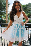 A Line V Neck Appliques Homecoming Dress Tulle (Unchangeable Outlayer Color List For P855MLC6