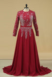 2024 Muslim Prom Dresses Long Sleeves With Beading Floor PMQYXYZB