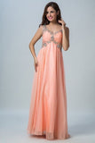 2024 Chiffon V Neck A Line Prom Dresses With Beads And PDX974DK