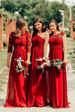 Elegant A Line Cap Sleeve Burgundy Lace Prom Dresses with Chiffon, Bridesmaid Dresses STK15145
