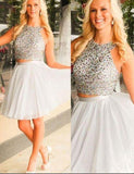 Fashion Halter A-line Two Piece Short Homecoming Dress