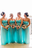 Sweetheart Strapless Tulle Turquoise Bridesmaid Dresses Beaded Wedding Party STK20473