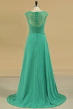 2024 Evening Dresses A Line Scoop Cap Sleeves Chiffon With Applique & P7KT7FCZ