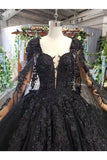 Ball Gown Wedding Dresses V Neck Long Sleeves Top Quality Appliques PT1847GB