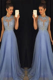 A-Line/Princess Scoop Chiffon Prom Dress With Applique P9Q5MD6Q