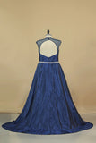 2024 Plus Size High Neck Backless Prom Dresses With Beading Floor Length PE62FC4X
