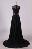 2024 A Line Prom Dresses Scoop Chiffon With Applique And Slit Sweep PZATYR4R