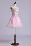 2024 Sweetheart A Line Short/Mini Prom Dress With Full Beaded PJJEJRRL