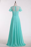 2024 Bridesmaid Dresses Scoop Short Sleeve Chiffon & Lace Floor P59B2YC9
