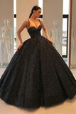 Spaghetti Straps Black Sweetheart Quinceanera Dresses, Ball Gown Sequins Prom Dresses STK15410