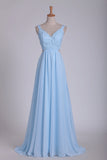 2024 Straps Prom Dresses A Line With Beads Floor PSKD2SN8