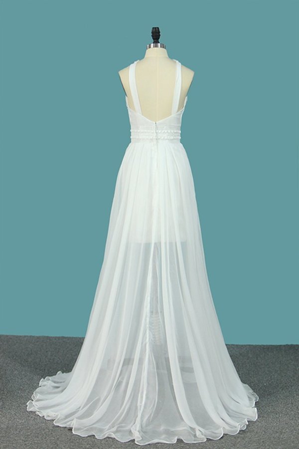 2024 Sheath Chiffon V Neck Prom Dresses With Beads And PEB9X2EA