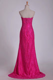 2024 Strapless Prom Dresses Sheath Lace With Slit PHFCZN9K