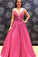 Sugar Pink V-Neck Spaghetti Straps Open Back Sleeveless Prom Dress Satin Prom Dresses