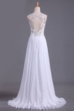 2024 A Line Scoop Prom Dresses Beaded Bodice Floor-Length Chiffon Open PGGJEACJ