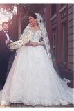A Line Round Neck Tulle Wedding Dresses With Appliques Wedding STKPYP3F2BA