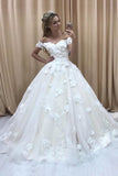 2024 A Line Off The Shoulder Wedding Dresses Tulle With Applique And PZKBF5C2