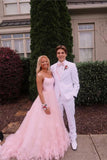 Ball Gown Pink Tulle Spaghetti Straps Prom Dresses, Long Cheap Formal Dresses STK15068