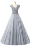 2024 Tulle Prom Dresses V-Neck Floor-Length PZD6A6RY