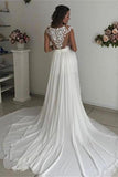 Formal Long Ivory Lace Chiffon Side Slit Cap Sleeve Cheap Beach Wedding Dresses