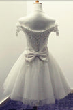 Elegant Off-shoulder Tulle lace up Bowknot Appliques Homecoming Dresses