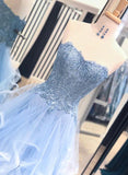Gorgeous A Line Sweetheart Appliques Lace Prom Dresses with Ruffles