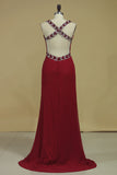 2024 Straps Open Back With Beading Prom Dresses Mermaid PDJ7HZ82