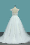 2024 Scoop Short Sleeves Tulle A Line Wedding Dresses With P9QEPEMT