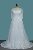 2024 Tulle A Line Boat Neck 3/4 Length Sleeves Wedding PDBLJH2Q