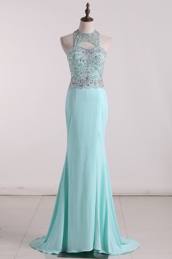 2024 Spandex Scoop Prom Dresses Mermaid With PRSK8MGF