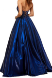 A Line Satin Sweetheart Strapless Prom Dresses With Pockets Evening STKPEXZJBPY