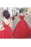 2024 V Neck A Line Tulle Prom Dresses With Applique P4MCCEHF