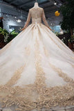 2024 New Prom Dresses Long Sleeves Ball Gown Scoop With Applique&Beads Lace PGAKM5ZZ