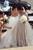 2024 Detachable Train Wedding Dresses Scoop Sheath Tulle PZ5ED9MK