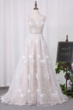 2024 Spaghetti Straps A Line Lace Wedding Dresses With Sash PMJ29Q9J